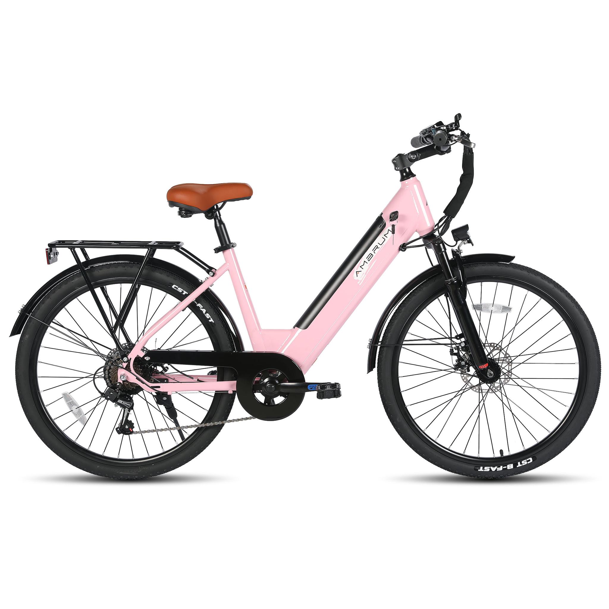 pink electric bicycle Cybervelo EK2 26" Bike | 20MPH Let the electric motor give you that extra boost Tamobyke T16 Commuter Electric Bike